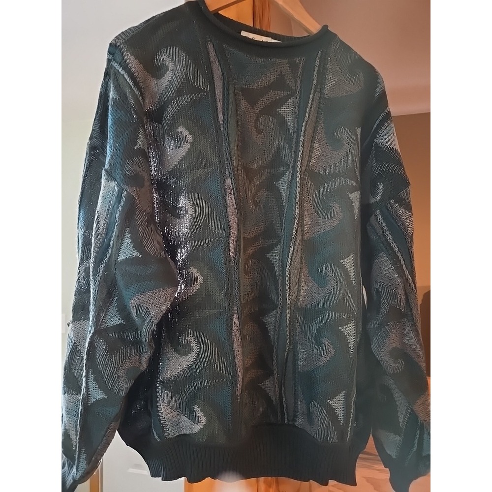 Vintage St Croix Sweater Mens Large 3D Textured Blue Abstract  Wool Cotton Blend